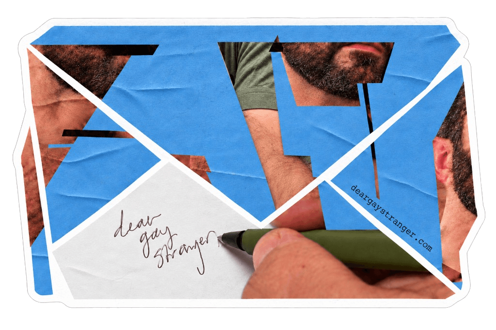 Envelope collage with handwritten dear gay stranger